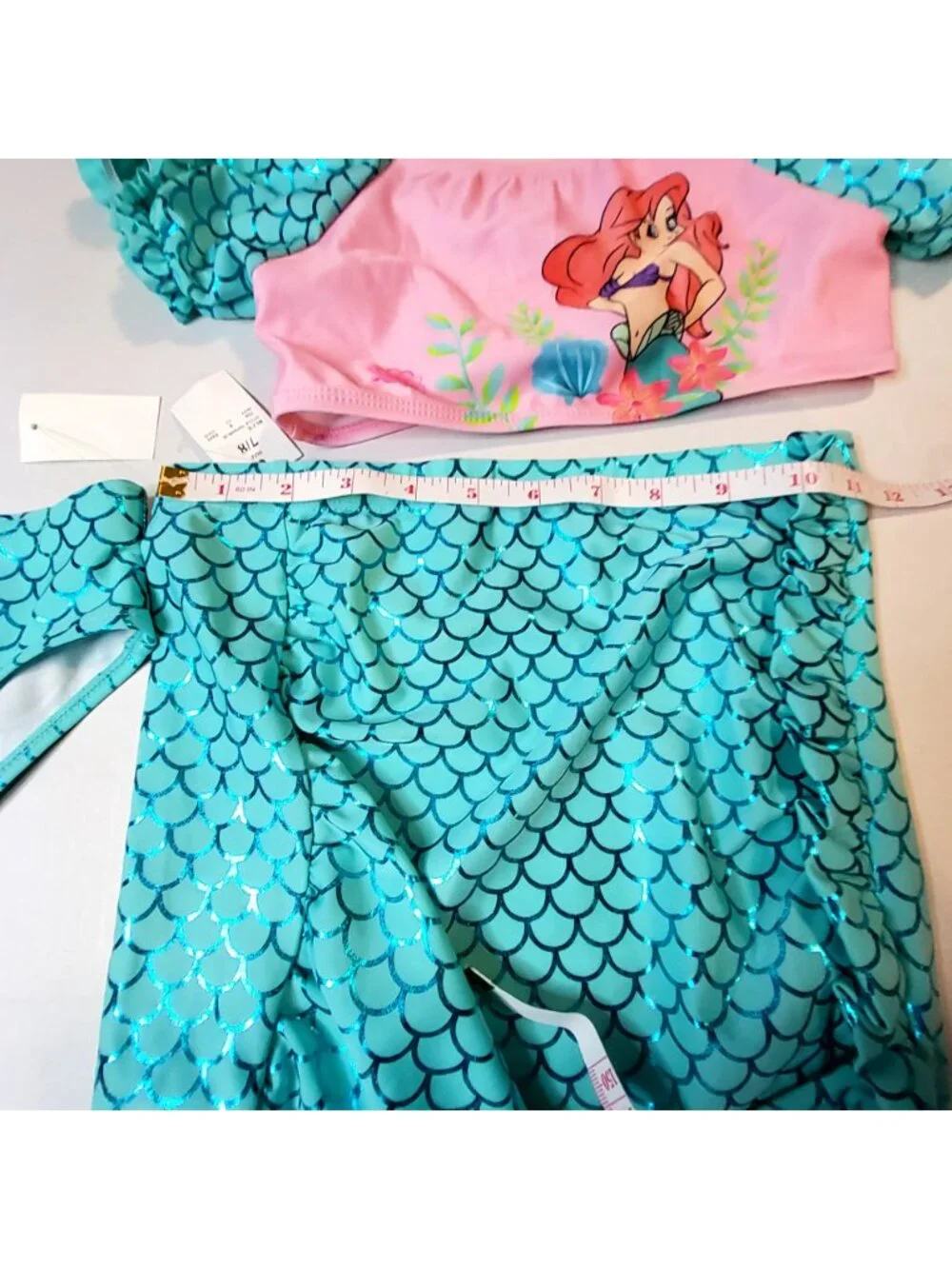 Disney Princess Girls 3-Piece Mermaid Swimsuit Set With Skirt Pink & Aqua Sz 7/8